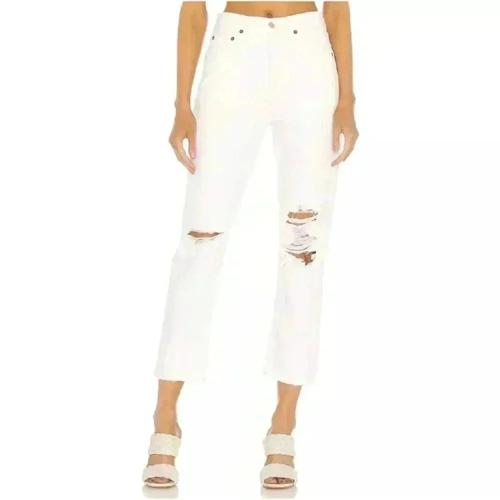Agolde Riley High Rise Straight Crop White Veil 100% Cotton Jeans Size 28